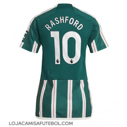Camisa de Futebol Manchester United Marcus Rashford #10 Equipamento Secundário Mulheres 2023-24 Manga Curta